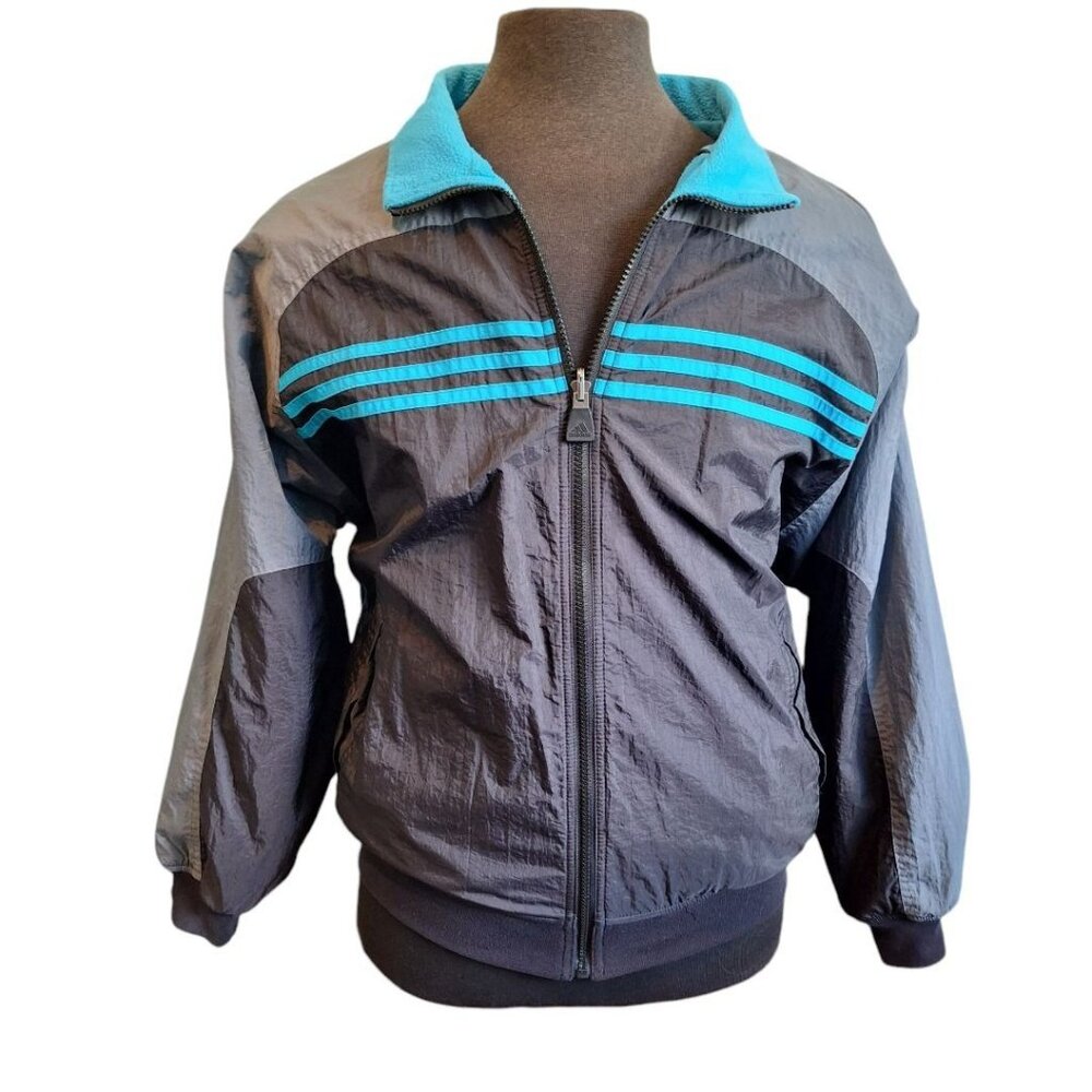 Adidas Reversible Jacket Fleece Blue Black Full Zip Pockets Mens M 90s Track‎